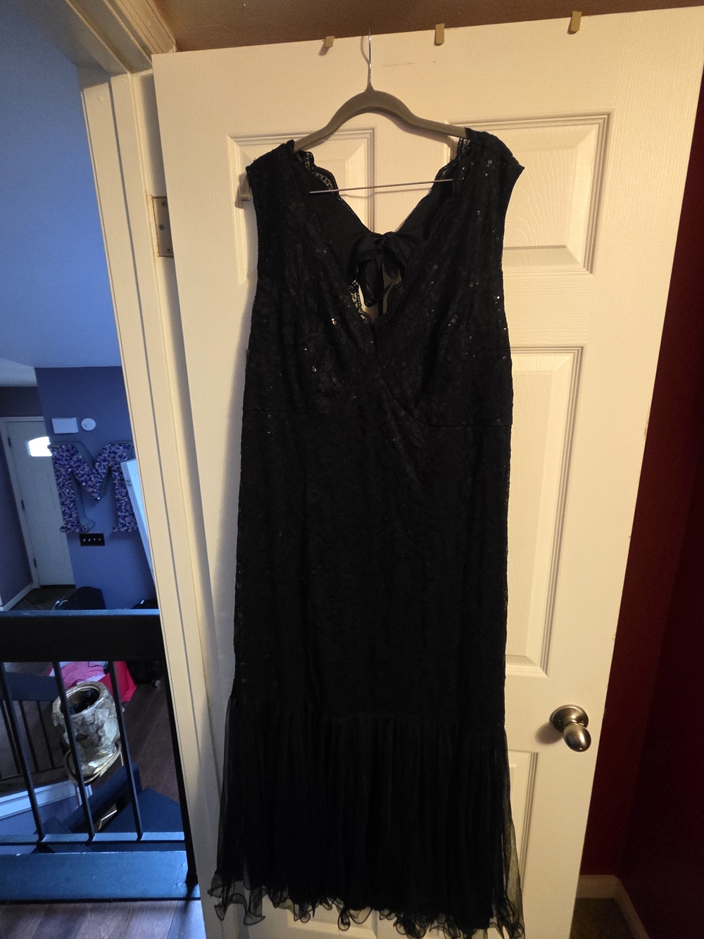 Black Sequin Tie-Back Maxi Dress